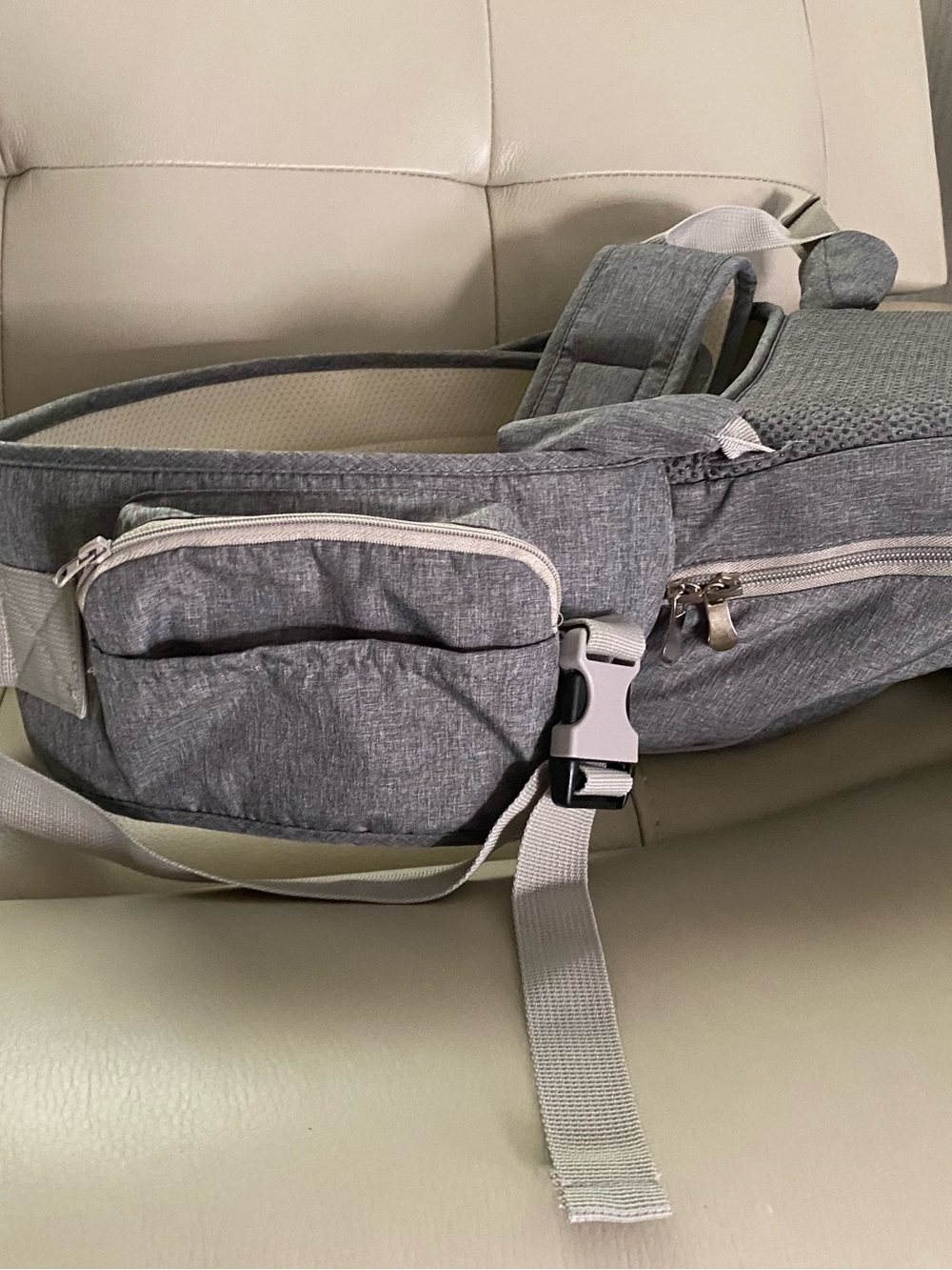Women's Gray Belt Bag with Adjustable Strap and Front Zip Pocket